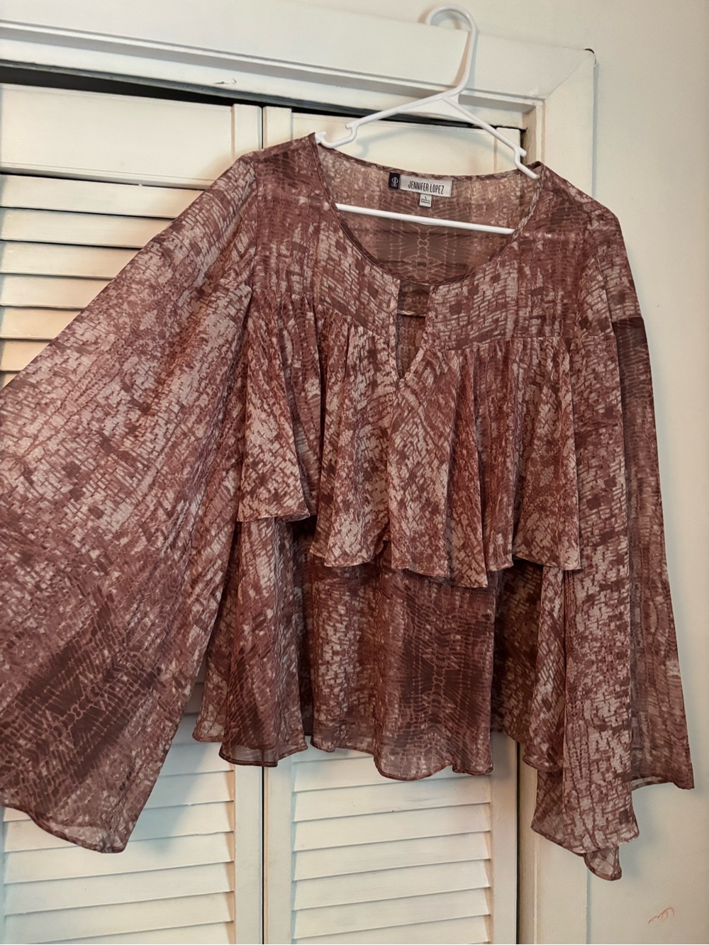 Jennifer Lopez Brown Printed Layered Ruffle Blouse